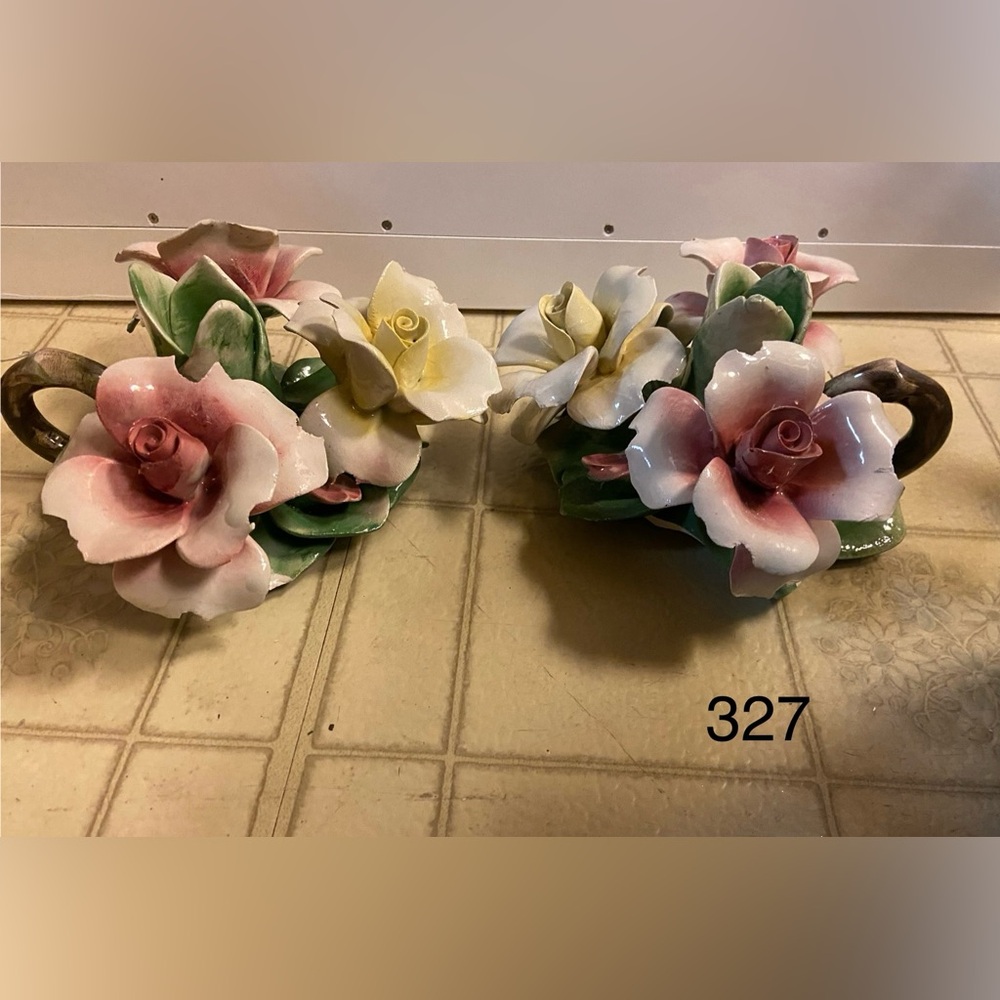 Capodimonte tapered candle stick holders duo